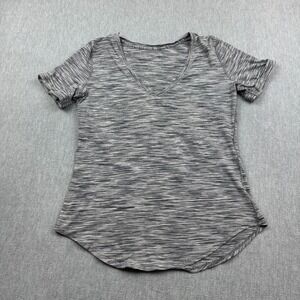 Lululemon T Shirt Womens 8 Gray Space Dye Love Tee II Curved Hem V Neck Stretch